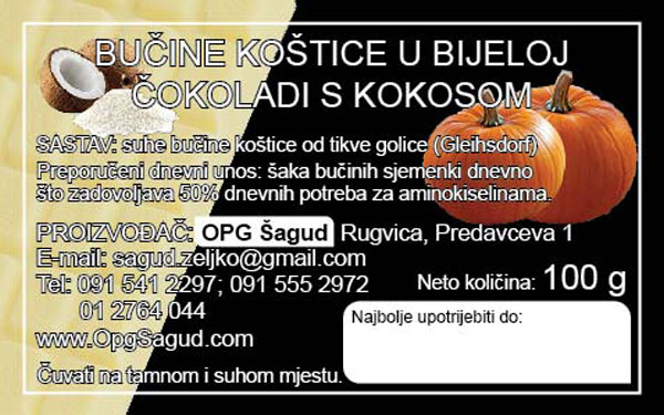 Bučine koštice bijela čokolada kokos